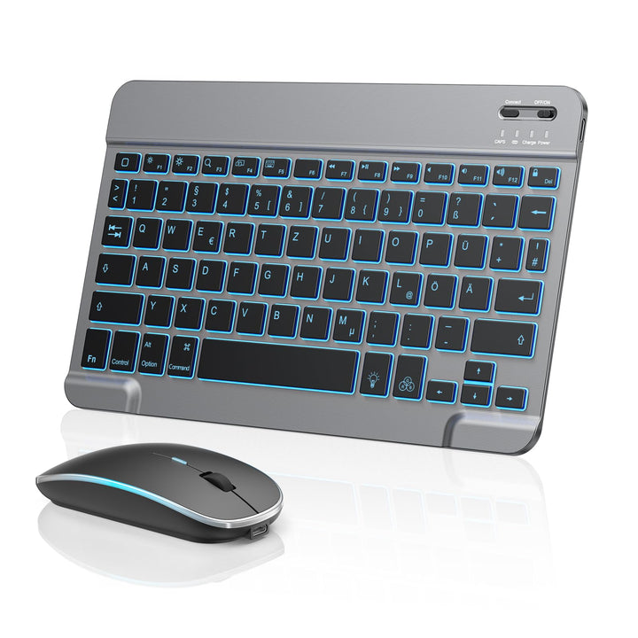 TECURS Bluetooth Tastatur Maus Set für iPad Air/Pro/Mini/11/10.9/10.2/9.7/iPhone, QWERTZ Deutsches L
