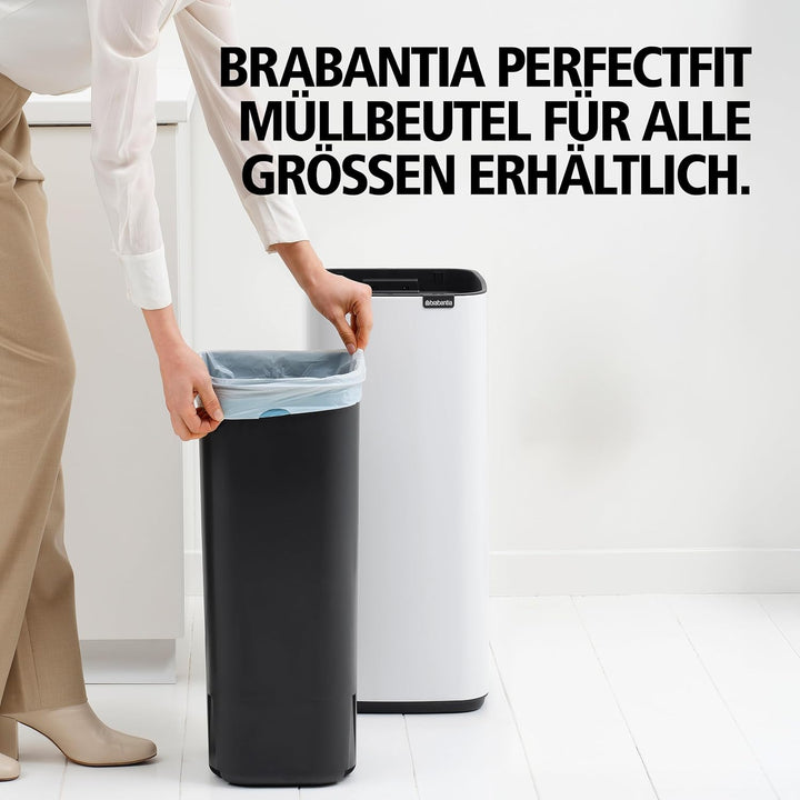 Brabantia Bo Treteimer 30 L (mattstahl), platzsparender Mini Mülleimer mit Soft-Close-Funktion und l