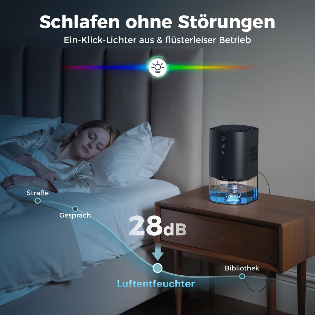 AROEVE Luftentfeuchter 990ml, Kleiner Elektrischer Raumentfeuchter | 7-Farben-Licht, Auto-Abschaltun
