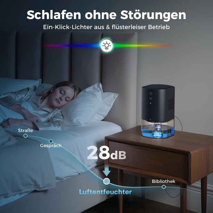 AROEVE Luftentfeuchter 990ml, Kleiner Elektrischer Raumentfeuchter | 7-Farben-Licht, Auto-Abschaltun