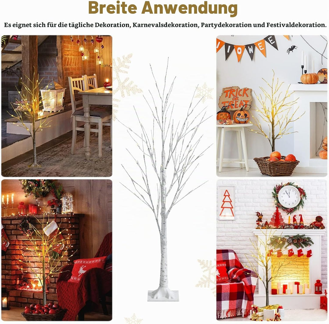RELAX4LIFE Weisser Weihnachtsbaum Künstlich 180cm, LED Lichtbaum Birkenoptik, Christbaum mit 96 warm