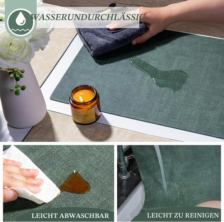 SUEH DESIGN Leder Tischsets 6er Set Tischsets Abwaschbar Lederoptik Platzdeckchen Hitzebeständiges P