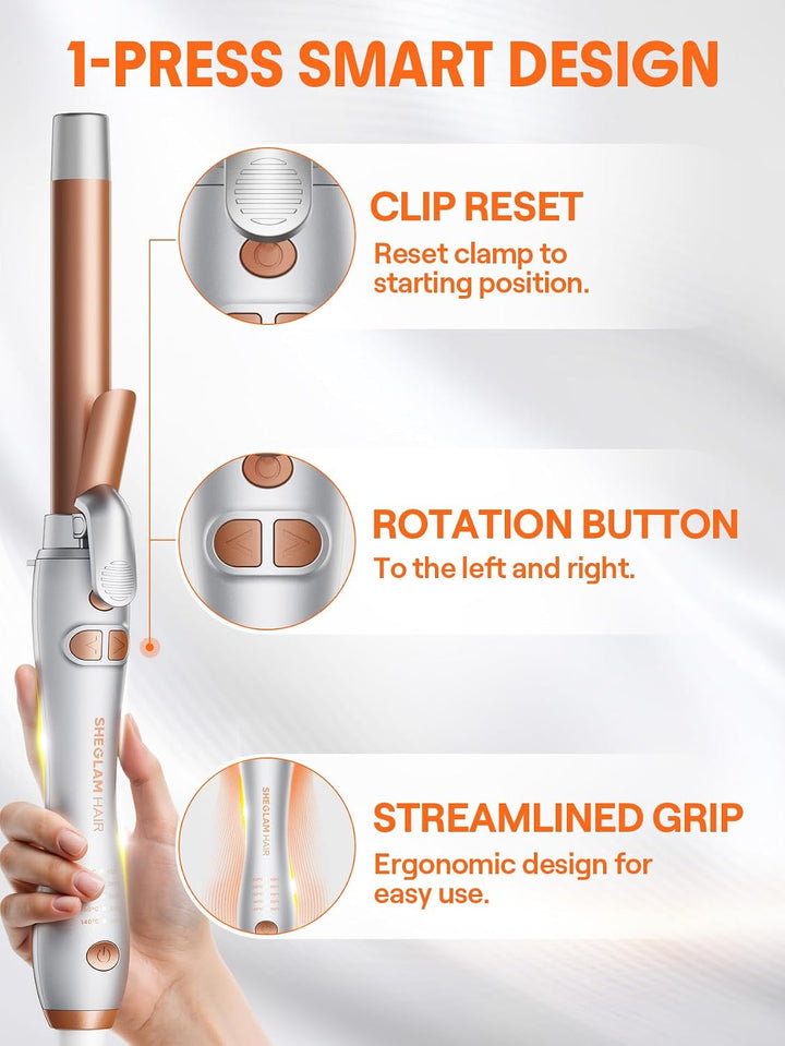 SHEGLAM Rotierendes Lockenstab, Automatischer Lockenwickler 25mm für langes Haar, mühelose Beach Wav