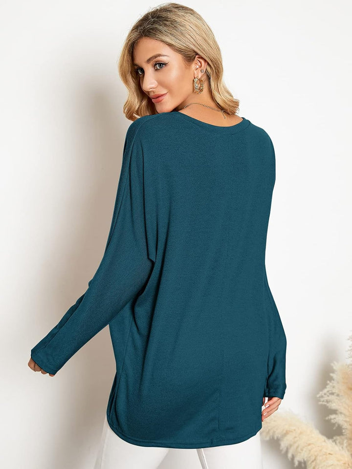 ZANZEA Damen Lose Asymmetrisch Jumper Sweatshirt Pullover Bluse Oberteile Oversize Tops, Cyan