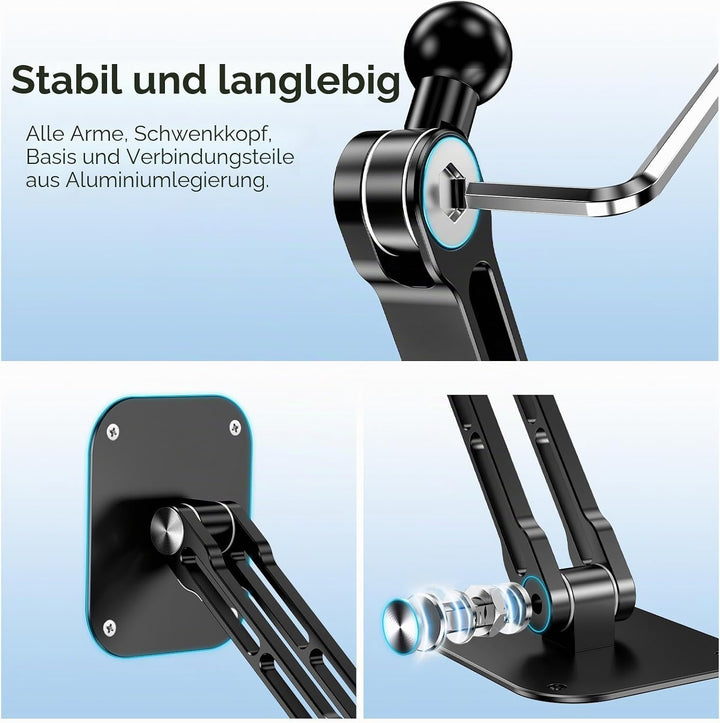 Lucrave Tablet Wandhalterung, Aluminium ausziehbare iPad Wandhalterung, mit 360° drehbarer Basis ein