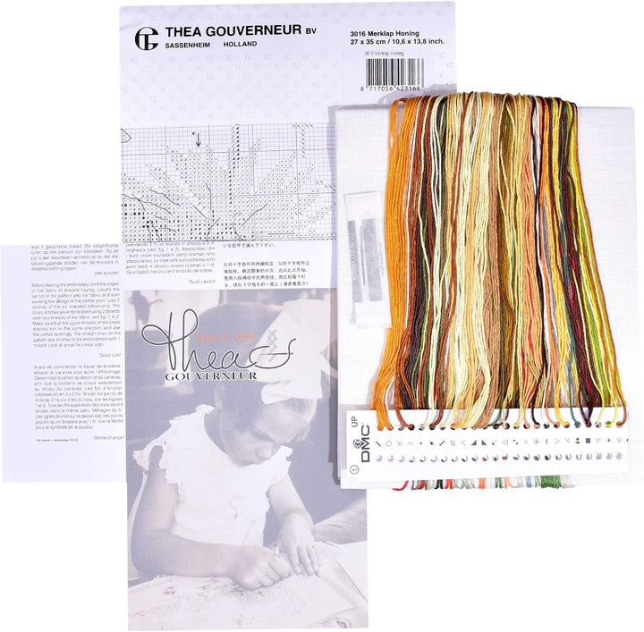 Thea Gouverneur - Kreuzstich-Set - Honig-Sampler - Leinen - 32 Count - Für Erwachsene - 3016 27x35cm