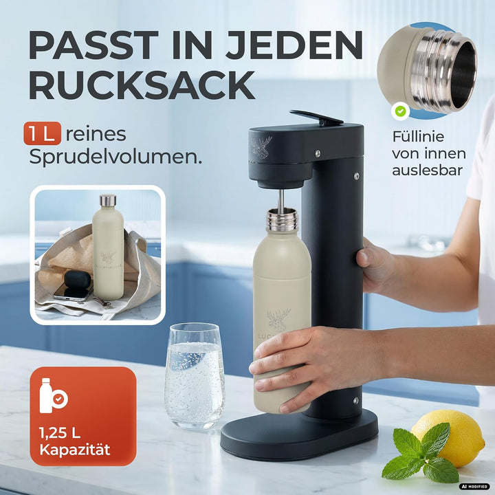 Luckymoose Infinity 2x Edelstahlflaschen Wassersprudler 1,25L – Kompatibel mit der LM Infinity Serie