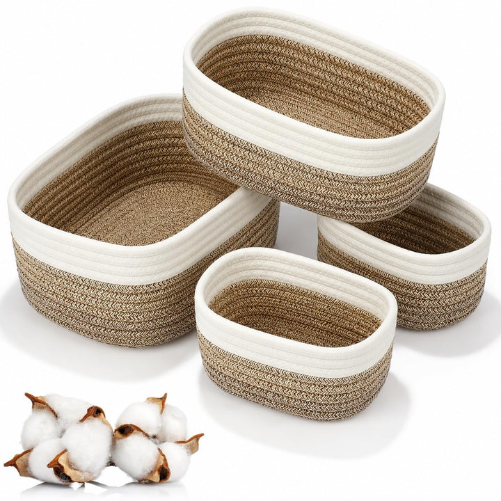 4 Stück Aufbewahrungskorb Geflochten Baumwollseil,Stapelbare Speicher Storage Basket,Stapelbare Korb