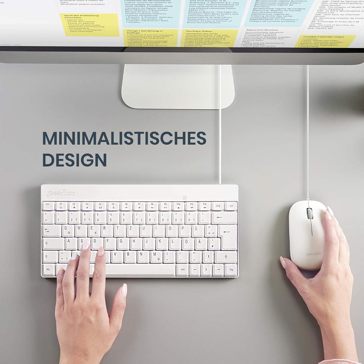 Perixx PERIDUO-212 Kompaktes Mini Tastatur und Maus Set, USB-Kabel, Deutsches Layout, Weiss