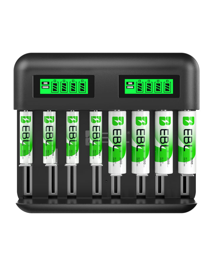 EBL Akku Ladegerät inkl. 4*AA 2800mAh und 4*AAA 1100mAh Schnell Batterie ladegerät-für AA AAA C D NI
