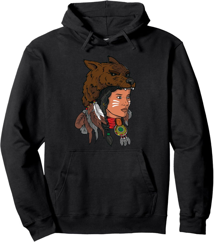 Native American Wolves Wolf Headdress Women Pullover Hoodie