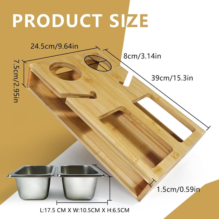 Couch Bar Holz, Couchbar Snackbox Weinglashalter, Rechteckig, Couch Butler mit Edelstahl-Snackschale