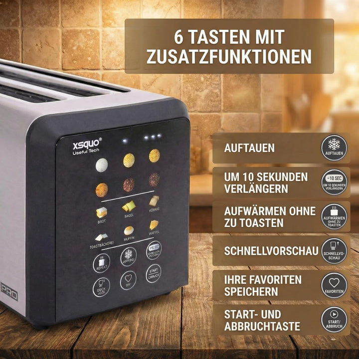Easy Toast Pro Digitaler Toaster mit Autolift, Touchscreen, 6 Bräunungsstufen, 6 Brotprogramme, Auft