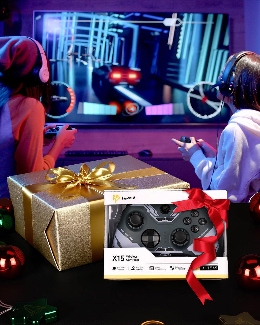 EasySMX X15 Controller PC, PC Controller Wireless mit 7 RGB Licht, Gaming Controller PC mit Hall Joy