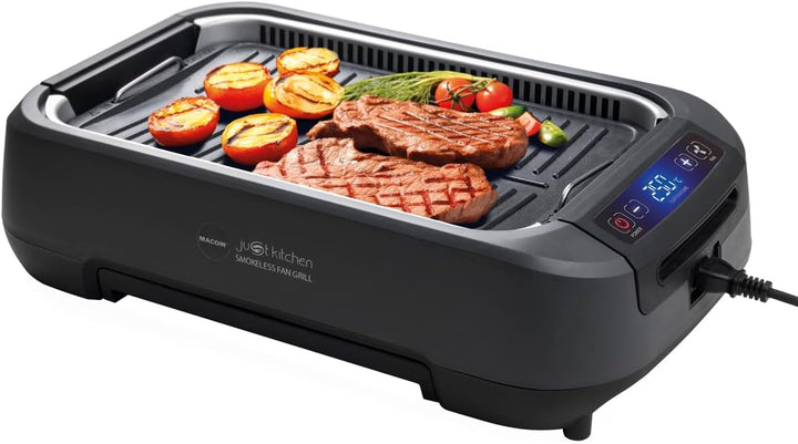 MACOM Elektrogrill/Grillplatte mit integrierter Dunstabzugshaube und doppeltem Filtersystem, für den