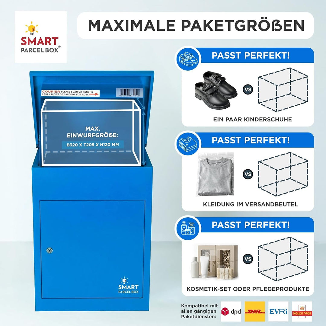 SMART PARCEL BOX Paketbox, Paketbriefkasten Wandmontage, Briefkasten mit Paketfach, Postbox für Pake