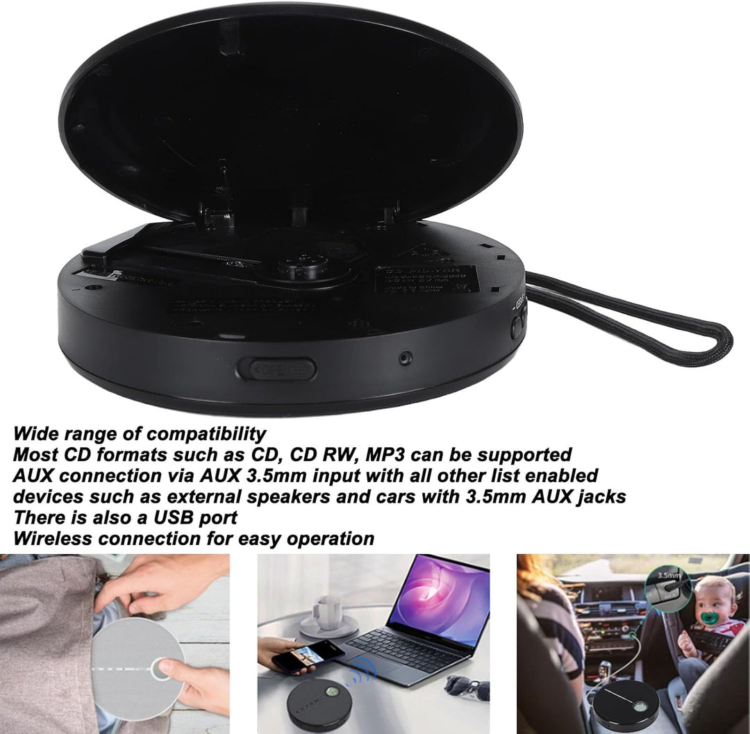 CD-Player, Tragbarer Bluetooth 5.0-CD-Musikplayer mit Wiederaufladbarem 2000-mAh-Akku, Aussenlautspr