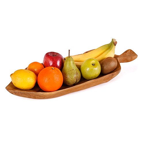 ROG garden-line DEKO SCHALE INDIVIDUELLE OBSTSCHALE TEAK DEKOSCHALE BLATT LANG 50 CM, BLATT LANG 50