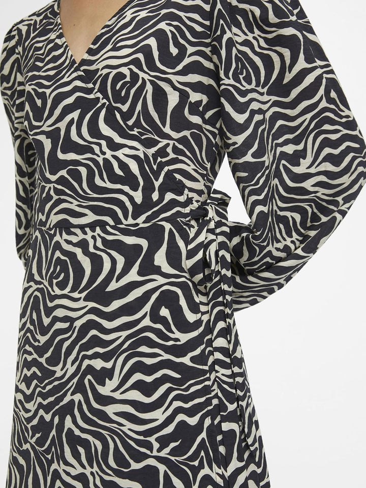 Object Damen Objleonora L/S Wrap Midi Dress Noos Kleid 36 Schwarz, 36 Schwarz