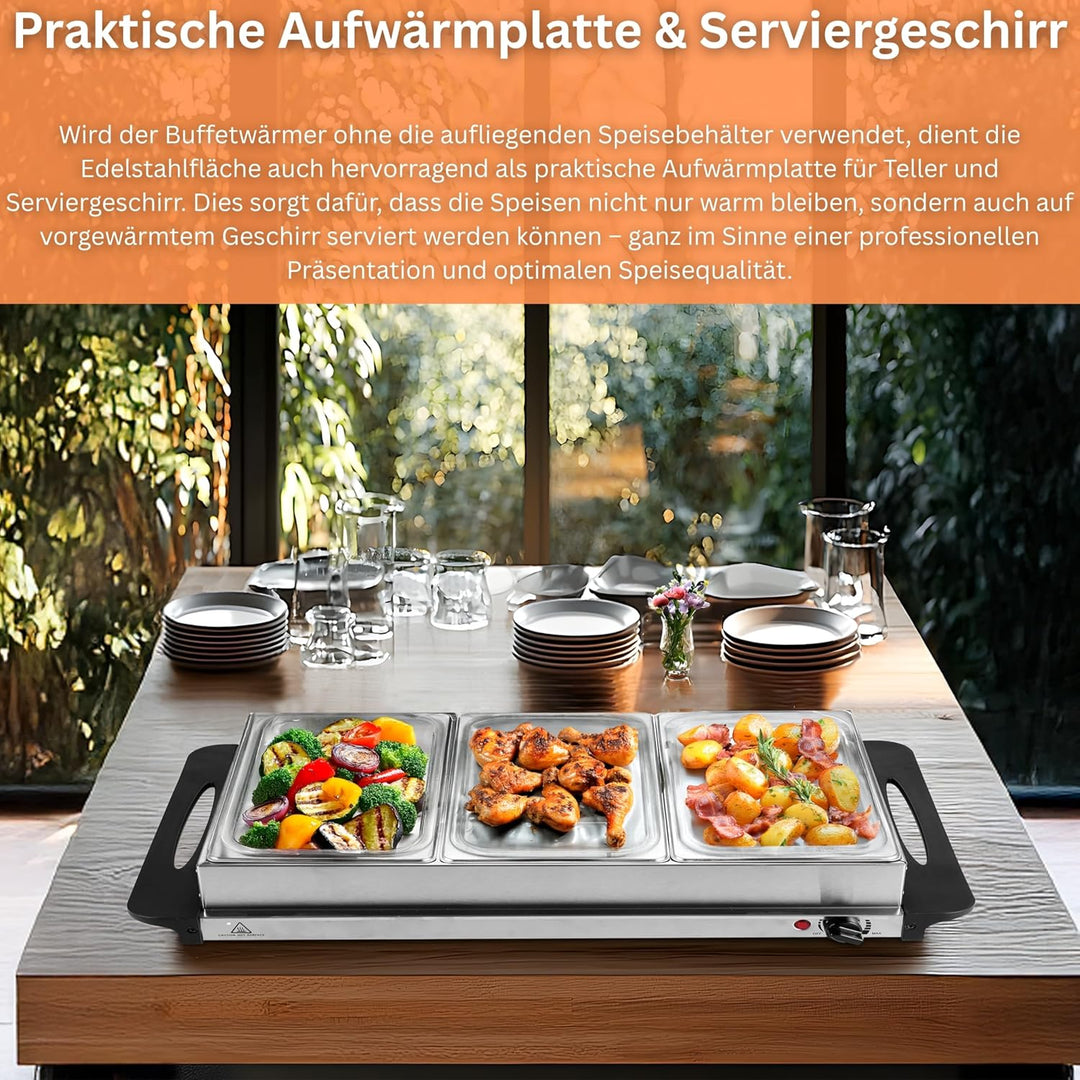 Buffetwärmer | Warmhalteplatte | Speisewärmer | 300 Watt | 4 Speisebehälter | Buffet Wärmer | Speise