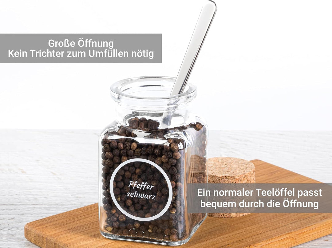 GIESSLE 30x Gewürzgläser mit 94x Etiketten im Set mit Korkverschluss Vorratsgläser Gewürzdosen