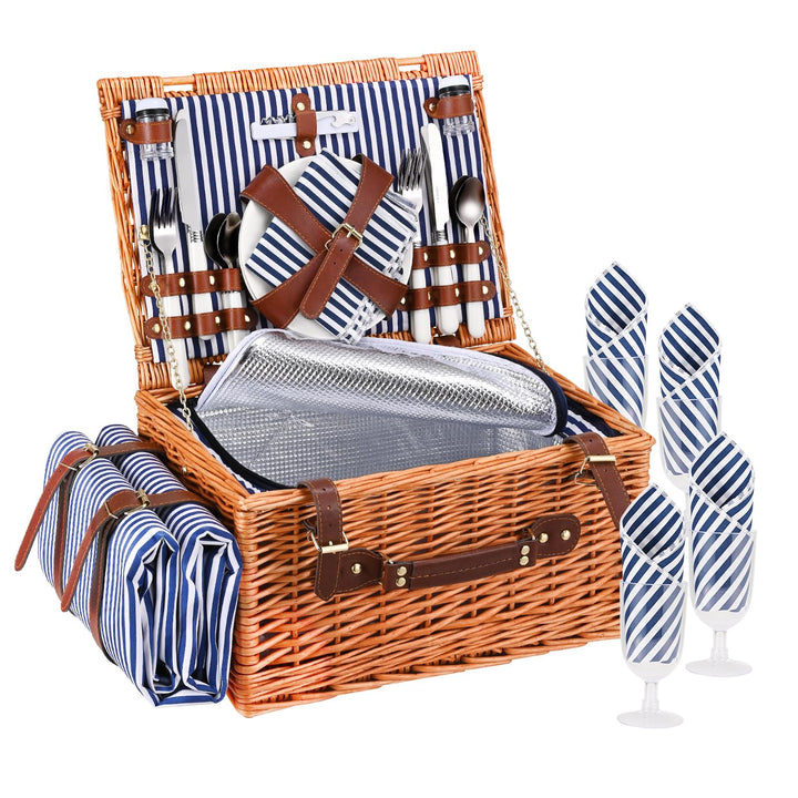Picknickkorb,Picknickkorb 4 Personen mit Grossem Isoliertem Kühlfach und wasserdichte Picknickdecke,
