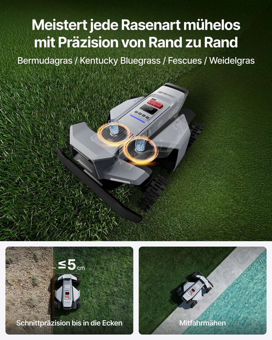 Segway Navimow X420 Mähroboter mit Garage X, für 2000 ㎡, Zero-Turn AWD für 84% Steigungen, NRTK+360°