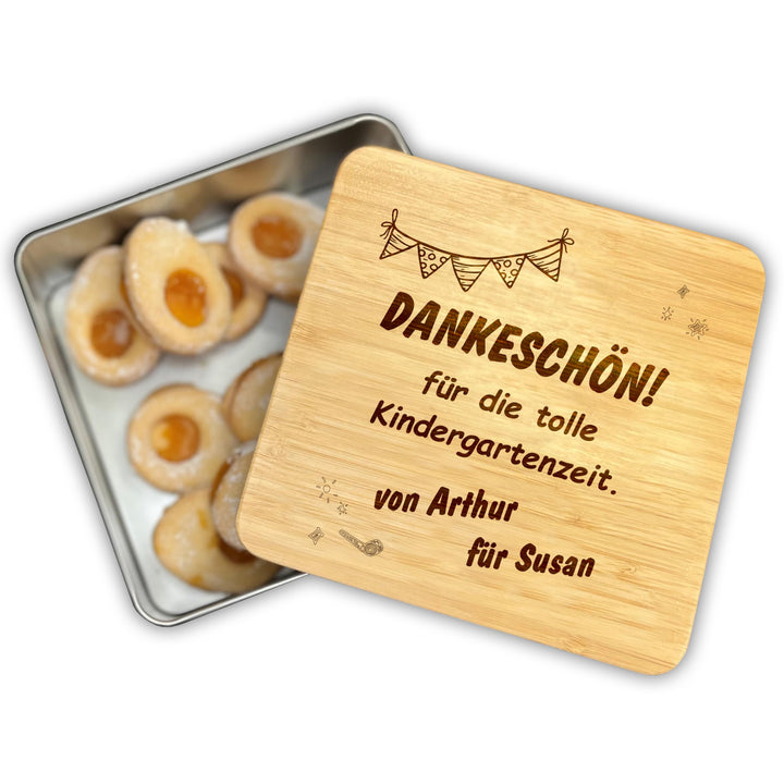 Personalisierte Keksdose mit Wunschtext oder Name graviert, Plätzchendose Stollendose Blechdose mit