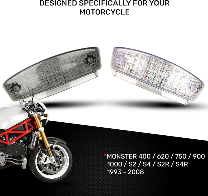 avdb-moto LED-Bremslicht mit integriertem Blinker kompatibel mit Ducati Monster (klar), klar