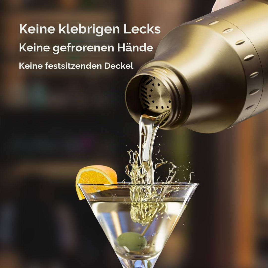 Cocktail Shaker Set mit Stapelbaren Bechern 900ml Premium Edelstahl Frostsicherer Doppelwand-Barkeep