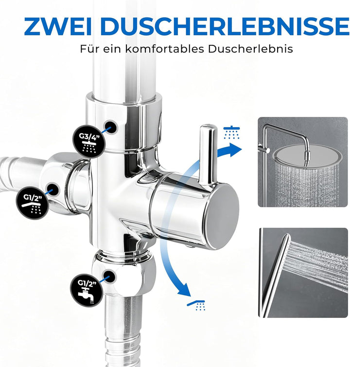 Görbach Regendusche Duschsystem Edelstahl Duschset ohne Armatur, Chrom Duschgarnitur Duschstangeset