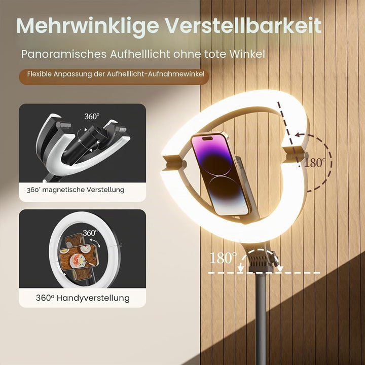 Magnetisches 10" Ringlicht,Klappbar &amp; 360° Drehbar,10W, 120 LEDs, 5000mAh, Dimmbar Mit Memory,Für Li