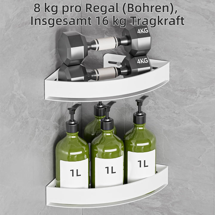 Weiss Duschablage Ecke 2er-Set - Rostfreier Duschregal Ohne Bohren aus Aluminiumlegierung, Shampoo H