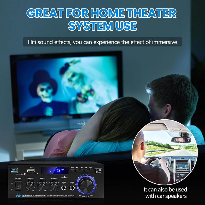 HiFi-Verstärker AK45 Mini Bluetooth Stereo-Audioverstärker Receiver 12V/ 220V 400W 2 Kanäle Digitale