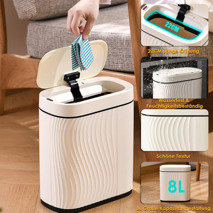 Dreamhigh 8L Mülleimer Mit Sensor, Sensor Mülleimer mit Deckel, Elektrischer Mülleimers Luftdichter,