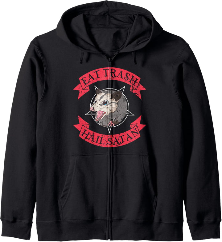 Eat Trash Hail Satan Funny Occult Possum Satanic Pentagram Kapuzenjacke