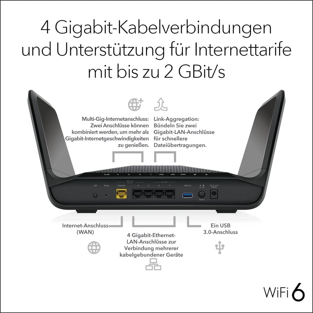 NETGEAR RAX70 WiFi 6 Router AX6600 TriBand (8 Streams mit bis zu 6,6 GBit/s, Nighthawk WLAN Router A