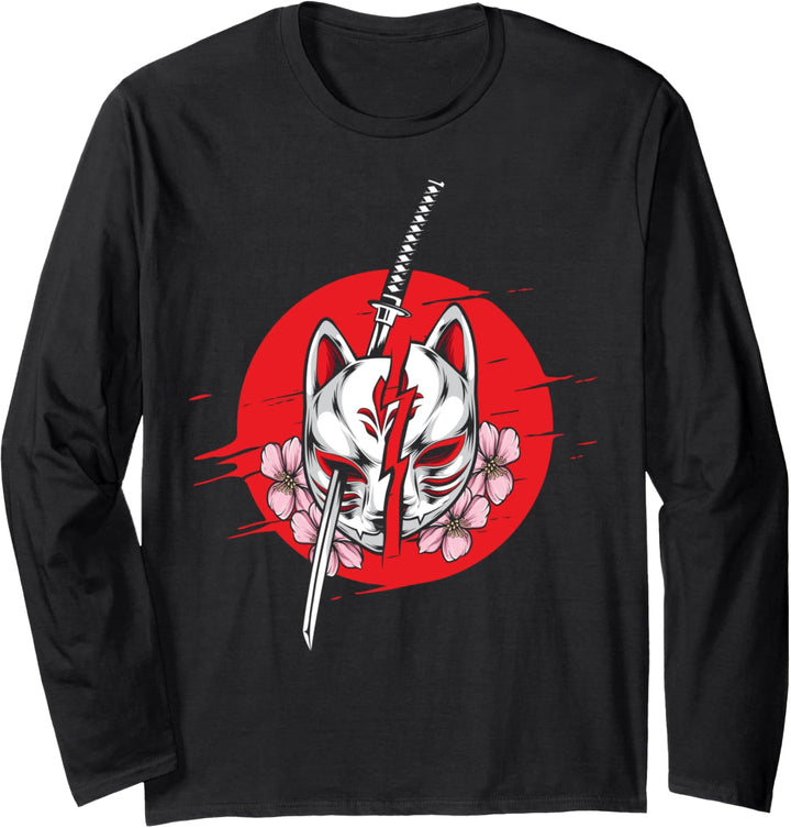 Japan Anime Maske Kitsune Style Samurai Langarmshirt