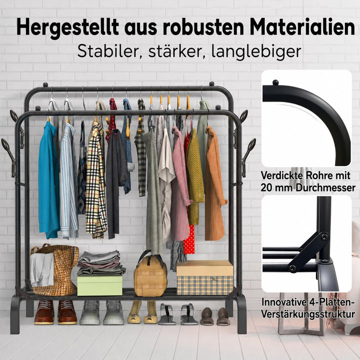 kleiderständer, Doppel-Kleiderstange, Stabiler Metall-Kleiderständer für Kleider, Pullover und Mänte