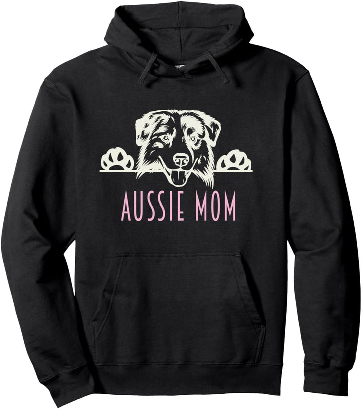 Aussie Mom with Australian Shepherd Dog Pullover Hoodie