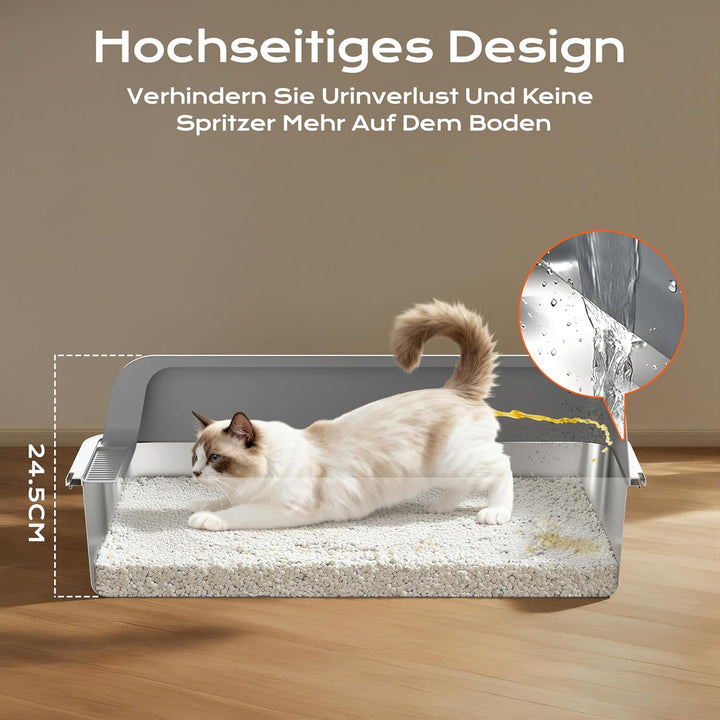 XXXL Katzenklo Edelstahl,70 * 50 * 25cm, Extra Grosse Metall Katze Müll Box für grosse, Multi Katzen