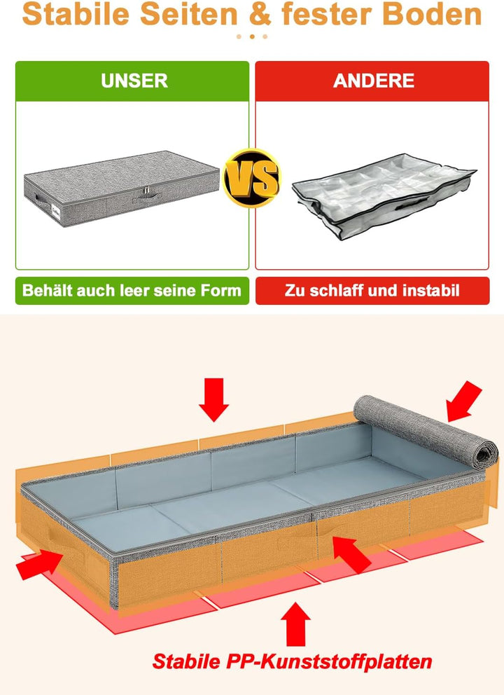 mepure Unterbett Aufbewahrungsbox 10 cm hoch, grau – formstabile Unterbettbox mit Deckel &amp; 3 Griffen