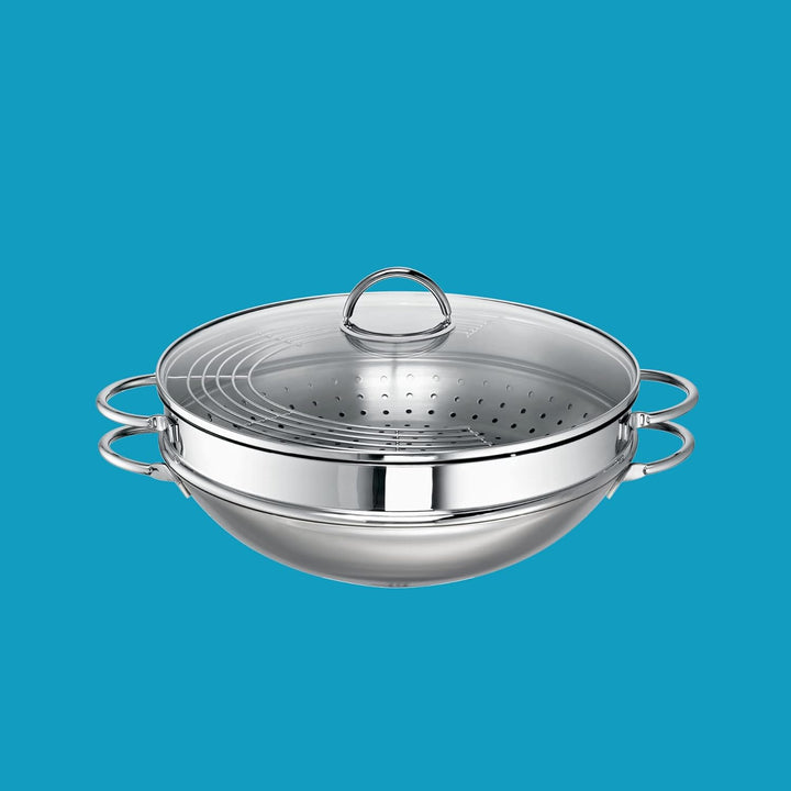 ROHE Germany Wok-Set Ravenna 5 TLG, Edelstahl, 34 cm, inklusive Dämpfaufsatz, 34 cm