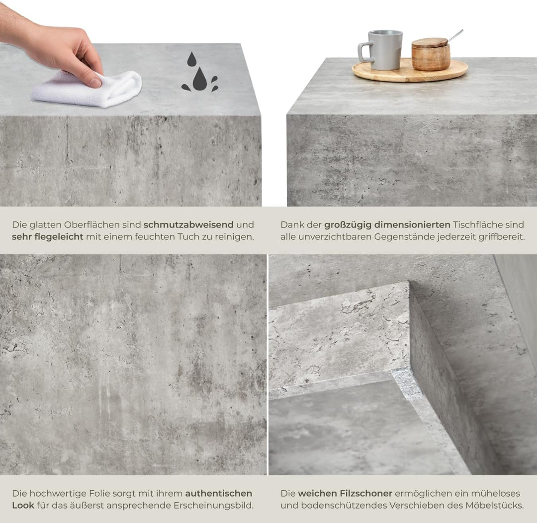 tectake® Couch Tisch, Room Decor in Beton Optik, Tisch Wohnzimmer, moderner Couchtisch, Beistelltisc