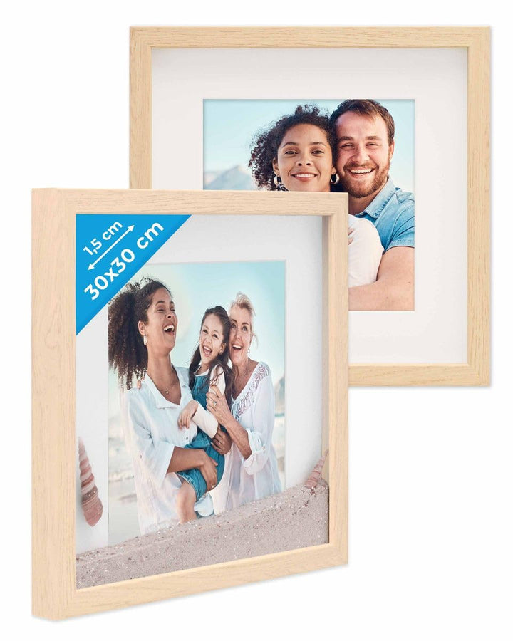 3D-Bilderrahmen zum Befüllen 30x30 cm, Natur, Bilderrahmen tief mit Passepartout, 2er Set Objektrahm