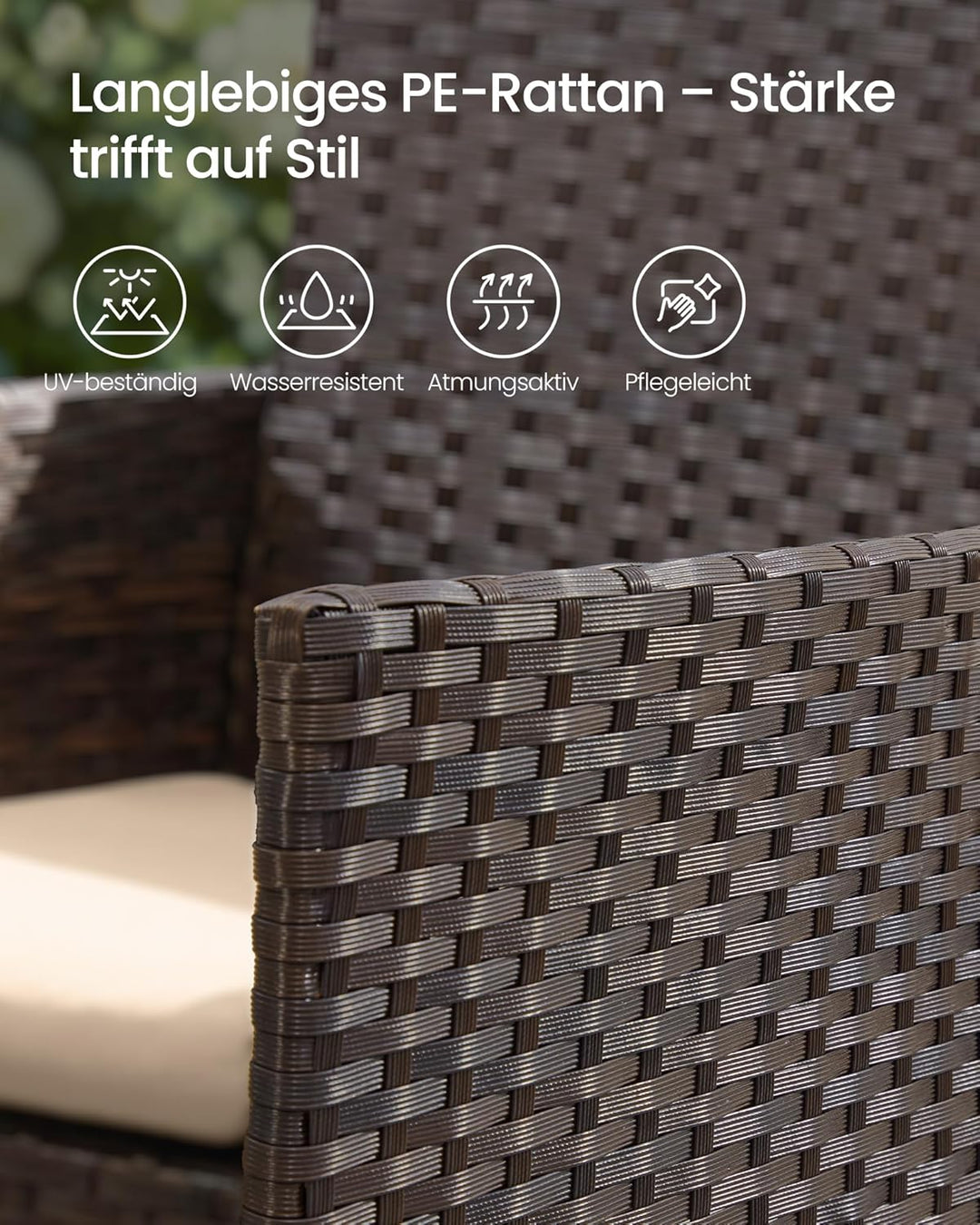 SONGMICS Balkonmöbel, Gartenmöbel-Set, aus PE-Polyrattan, Lounge-Set, Tisch und 2 Stühle, Terrassenm
