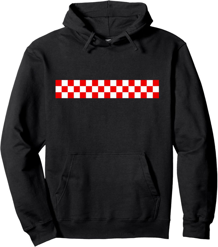 Rallyestreifen Ska Musik Schach kariert rot weiss Ring Pullover Hoodie