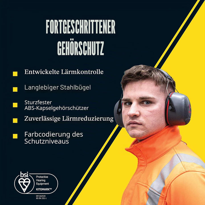 JSP Sonis 3 einstellbare Gehörschützer 37dB SNR (AEB040-0A1-A00) Grau/Rot, Grau/Rot