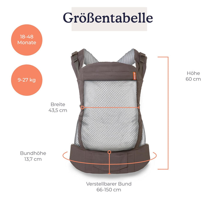 Beco Toddler Kindertrage mit extra breitem Sitz - Kindertragerucksack aus 100% Baumwolle, 2 Tragepos