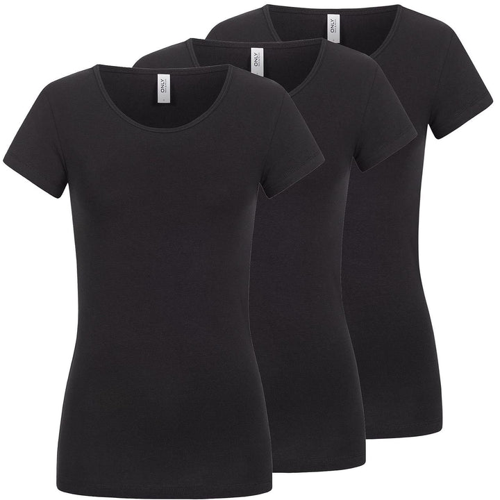 ONLY Damen T-Shirt Onllive Love Life Basic Damenshirt L 3er Pack Schwarz (Black), L 3er Pack Schwarz